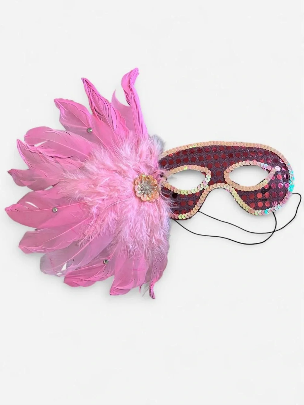 Pink Feather Sequin Masquerade Eye Mask - Costume
